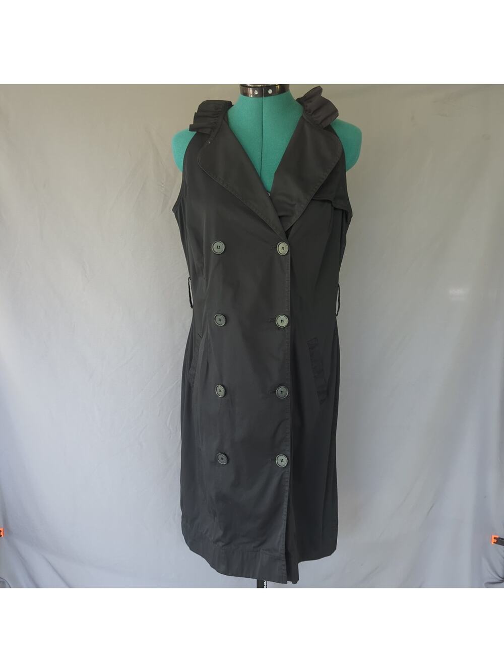 Ann Taylor Loft Black Sleeveless Trench Dress Size 10 Ruffle Collar